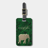 Emerald Green en Gold Elephant Monogrammed Bagagelabel (Voorkant verticaal)