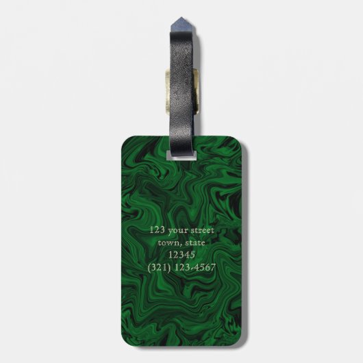 Emerald Green en Gold Elephant Monogrammed Bagagelabel (Achterkant verticaal)