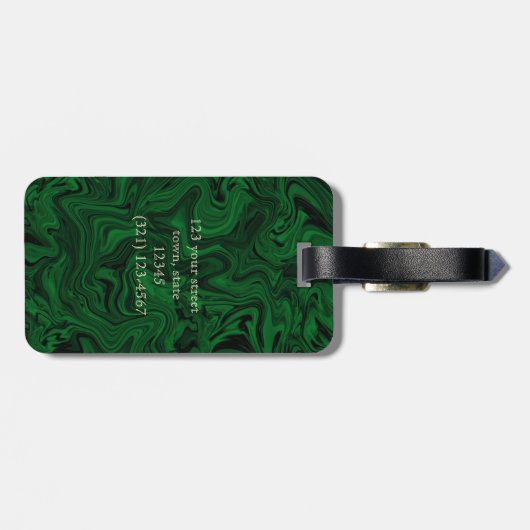 Emerald Green en Gold Elephant Monogrammed Bagagelabel (Achterkant horizontaal)