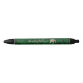 Emerald Green en Gold Elephant Monogrammed Zwarte Inkt Pen (Voorkant)