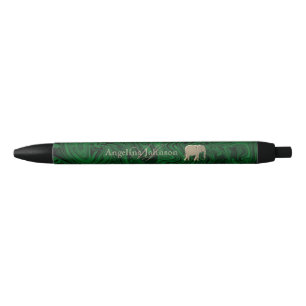 Emerald Green en Gold Elephant Monogrammed Zwarte Inkt Pen