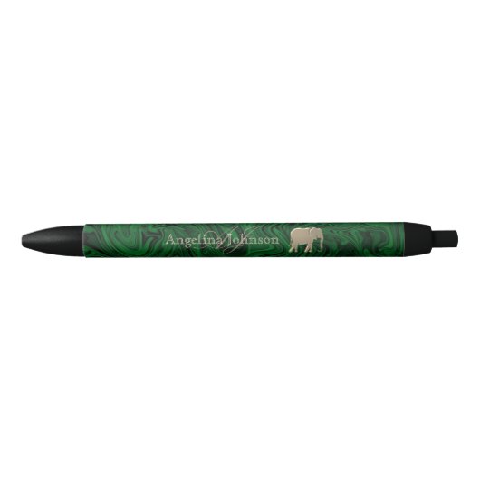 Emerald Green en Gold Elephant Monogrammed Zwarte Inkt Pen (Voorkant)