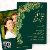 Emerald Green en Gold Eucalyptus Elegant Save The Date