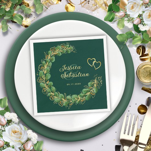 Emerald Green en Gold Eucalyptus Elegant Wedding Servet