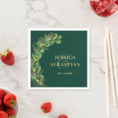 Emerald Green en Gold Eucalyptus Elegant Wedding Servet (Insitu)