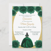 Emerald Green en Gold Floral Quinceanera Kaart (Voorkant)