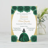 Emerald Green en Gold Floral Quinceanera Kaart (Staand voorkant)