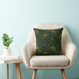 Emerald Green en Gold Floral Sierkussen