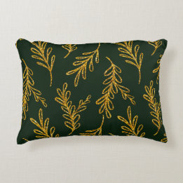 Emerald Green en Gold Floral Sprig Lumbar Accent Kussen
