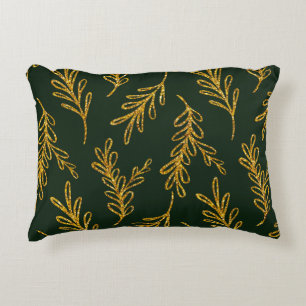 Emerald Green en Gold Floral Sprig Lumbar Accent Kussen