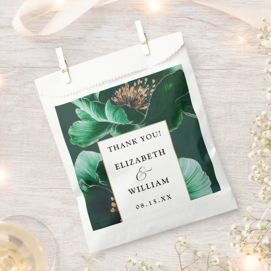 Emerald Green en Gold Floral Wedding Dank u Bedankzakje (Geknipt)