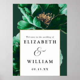 Emerald Green en Gold Floral Wedding Welkomstbord Poster