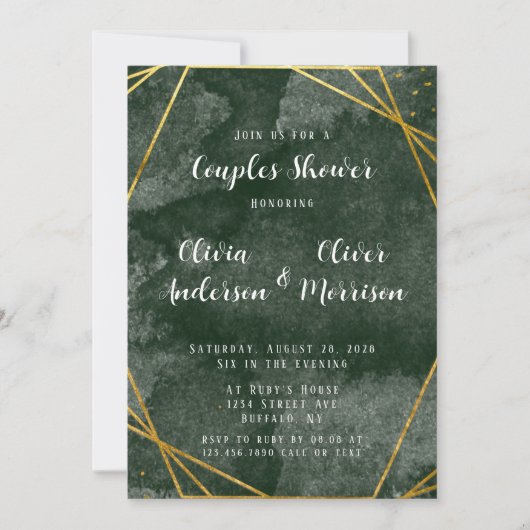 Emerald Green en Gold Geometric Couples Shower Kaart (Voorkant)