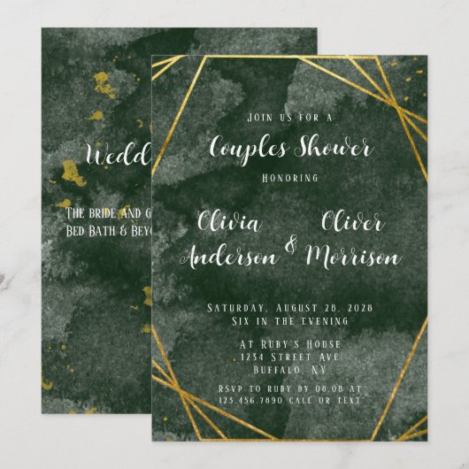 Emerald Green en Gold Geometric Couples Shower Kaart (Voorkant / Achterkant)