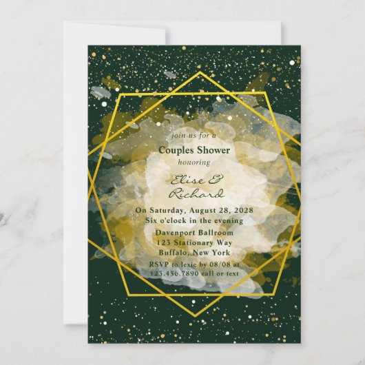 Emerald Green en Gold Geometric Couples Shower Kaart (Voorkant)