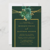 Emerald Green en Gold Geometric Floral Wedding Kaart (Voorkant)