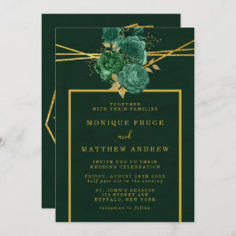 Emerald Green en Gold Geometric Floral Wedding Kaart