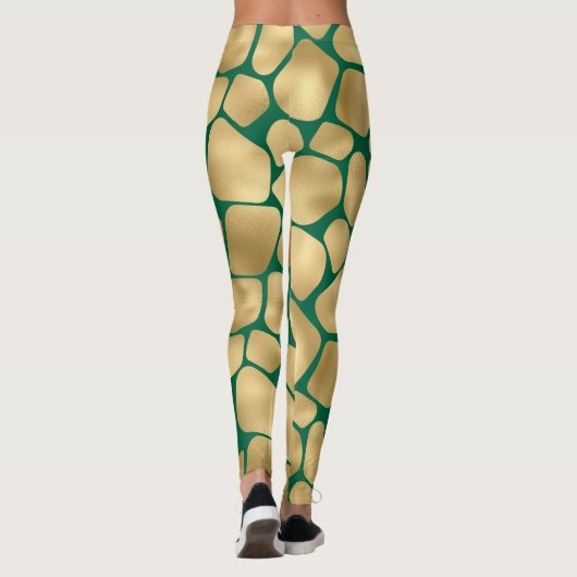 Emerald Green en Gold Giraffe Pattern Leggings (Achterkant)
