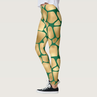 Emerald Green en Gold Giraffe Pattern Leggings