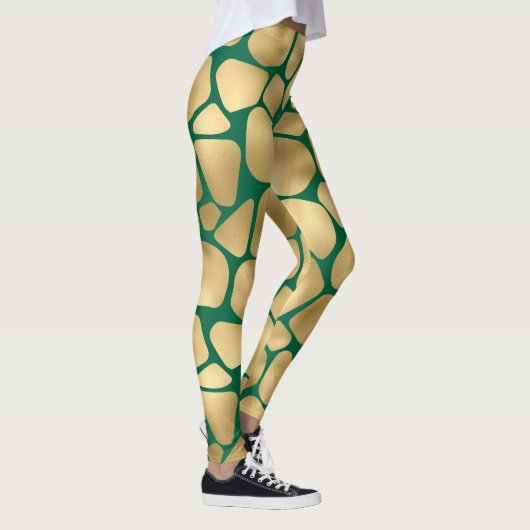 Emerald Green en Gold Giraffe Pattern Leggings (Rechts)