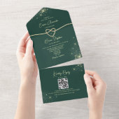Emerald Green en Gold Glitter bruiloft All In One Uitnodiging (Afscheurbaar)