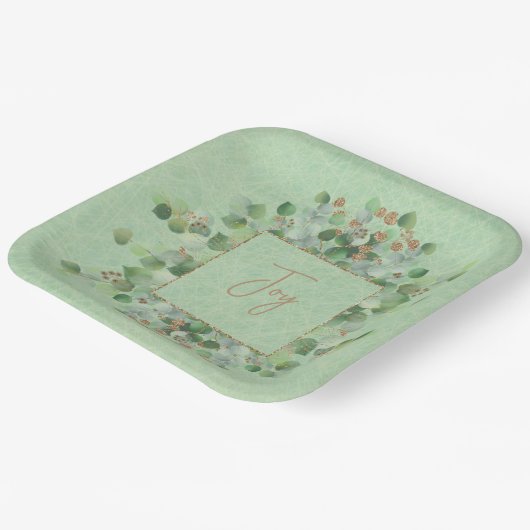 Emerald Green en Gold Glitter Eucalyptus Custom Papieren Bordje (Gebogen)