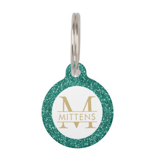 Emerald Green en Gold Glitter Sparkly Monogram Huisdierpenning