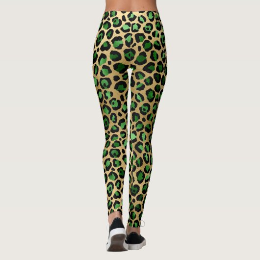 Emerald Green en Gold Leopard Print Leggings (Achterkant)