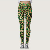 Emerald Green en Gold Leopard Print Leggings (Voorkant)