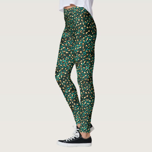 Emerald Green en Gold Leopard Print Leggings (Links)