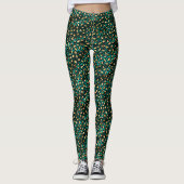 Emerald Green en Gold Leopard Print Leggings (Voorkant)