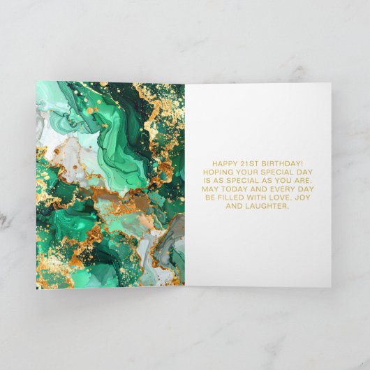 Emerald Green en Gold Marble Agate Verjaardagsfees Kaart (Binnen)