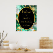 Emerald Green en Gold Marble Agate Verjaardagsfees Poster (Keuken)