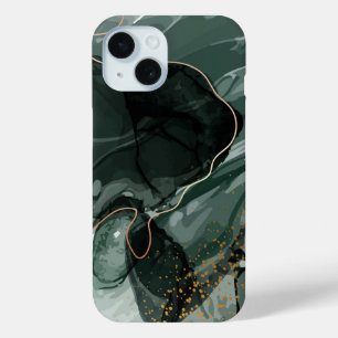 Emerald Green en Gold Marble, marmer Background iPhone 15 Case