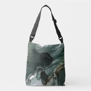 Emerald Green en Gold Marble, marmer Background Crossbody Tas