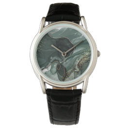 Emerald Green en Gold Marble, marmer Background Horloge