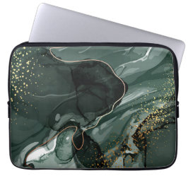 Emerald Green en Gold Marble, marmer Background Laptop Sleeve