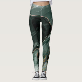 Emerald Green en Gold Marble, marmer Background Leggings