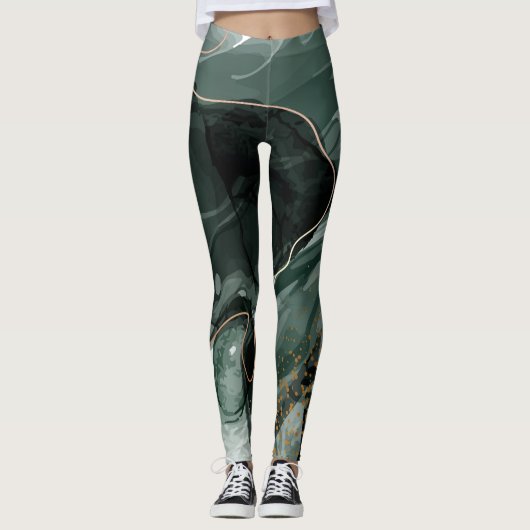 Emerald Green en Gold Marble, marmer Background Leggings (Voorkant)