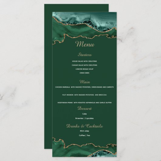 Emerald Green en Gold Menu Kaart (Voorkant / Achterkant)
