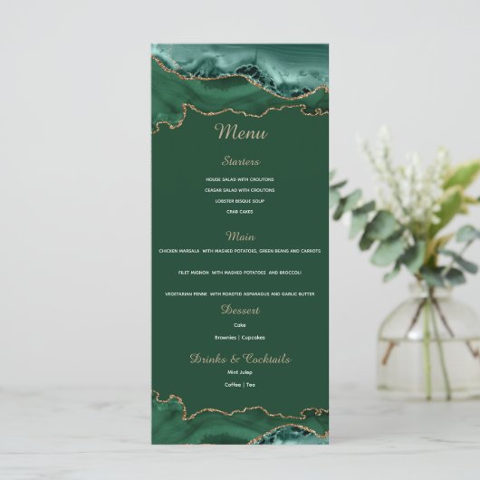 Emerald Green en Gold Menu Kaart (Staand voorkant)
