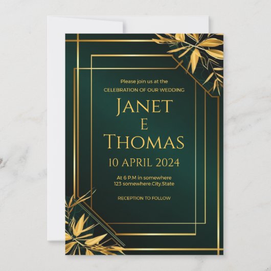 Emerald Green en Gold Modern Invitation. Kaart (Voorkant)