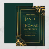 Emerald Green en Gold Modern Invitation. Kaart (Voorkant / Achterkant)