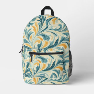 Emerald Green en Gold Paisley Bladpatroon Bedrukte Rugzak