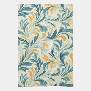 Emerald Green en Gold Paisley Bladpatroon Theedoek