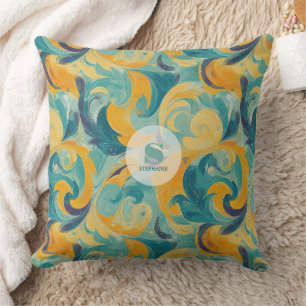 Emerald Green en Gold Paisley-geïnspireerde Abstra Kussen
