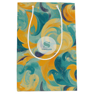 Emerald Green en Gold Paisley-geïnspireerde Abstra Medium Cadeauzakje