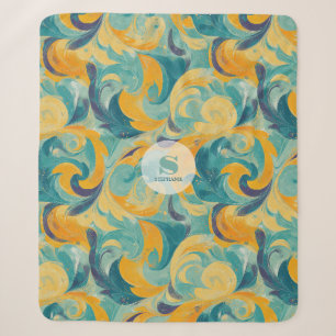 Emerald Green en Gold Paisley-geïnspireerde Abstra Sherpa Deken
