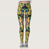 Emerald Green en Gold Peacock Feathers Leggings (Voorkant)