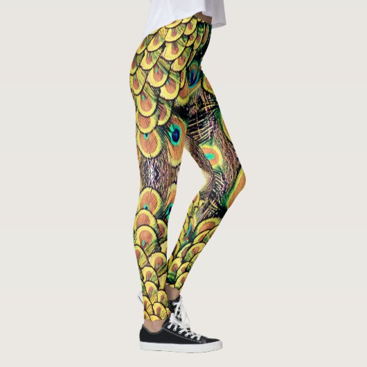 Emerald Green en Gold Peacock Feathers Leggings (Rechts)